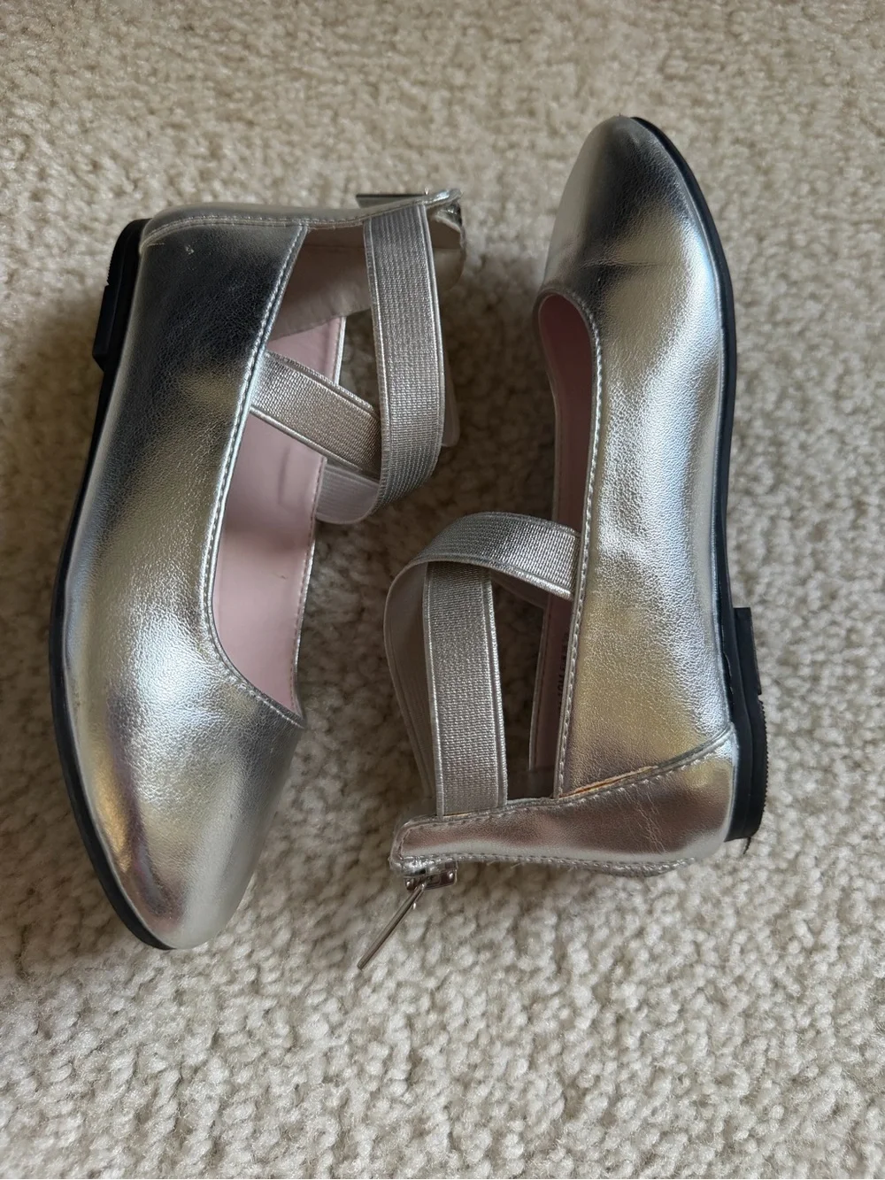 Nina Girls Silver Cross-Strap Dress Flats